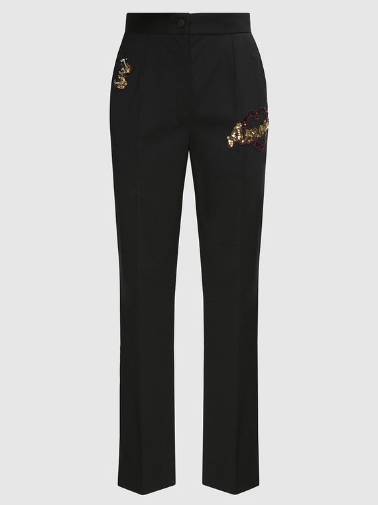 Dolce Gabbana Womens Black Wool Tailored Sequin Pants It38/Us2 Nwt